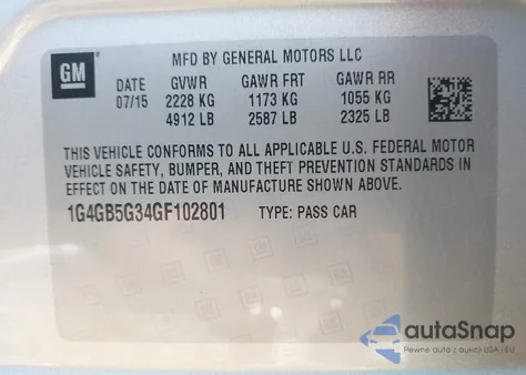 2016 Buick Lacrosse from USA, damaged, VIN 1G4GB5G34GF102801